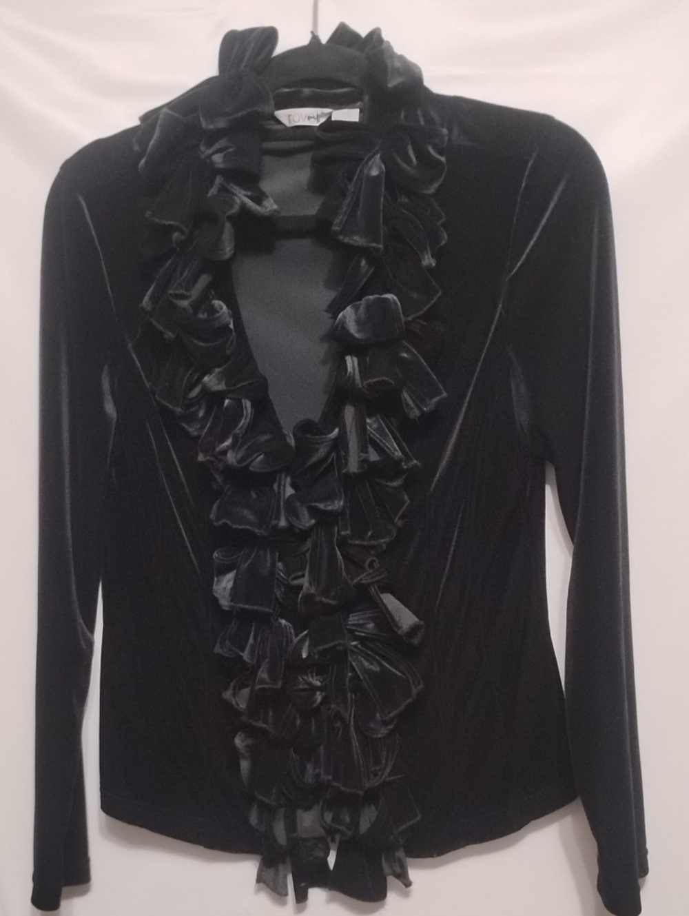 RAVEL Vintage Gothic-Romance Velvet Ruffle Victorian -Inspired Long Sleeve
